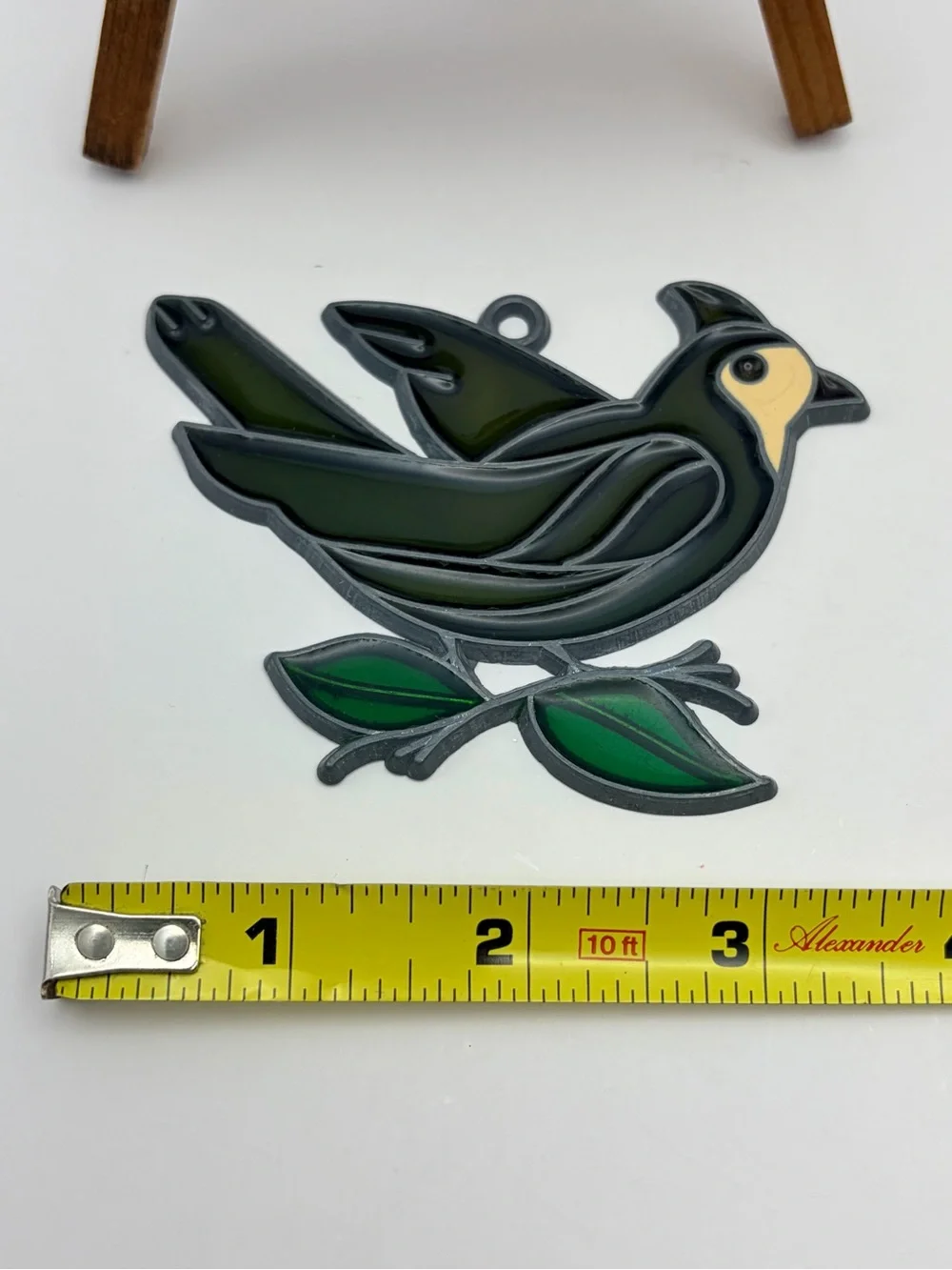 Vintage Resin Sun Catcher Hanging Ornament Green Bird on Branch/Perch 3.5”